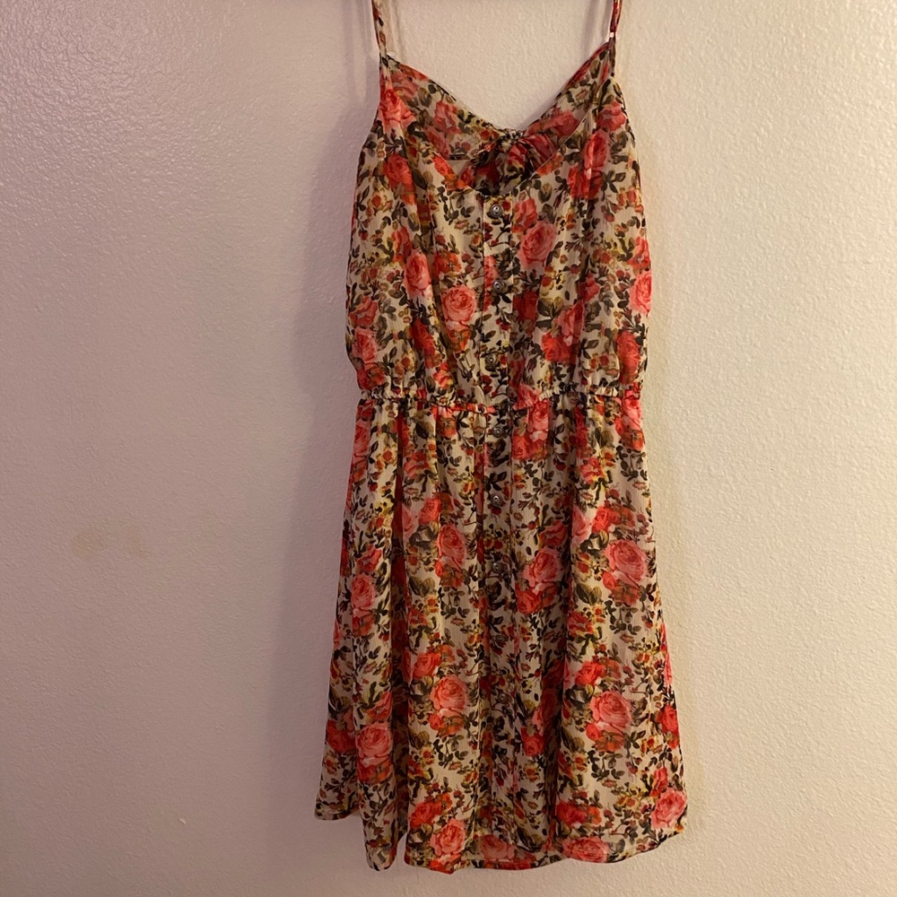 Rose Floral Spaghetti Strap Open Back Dress